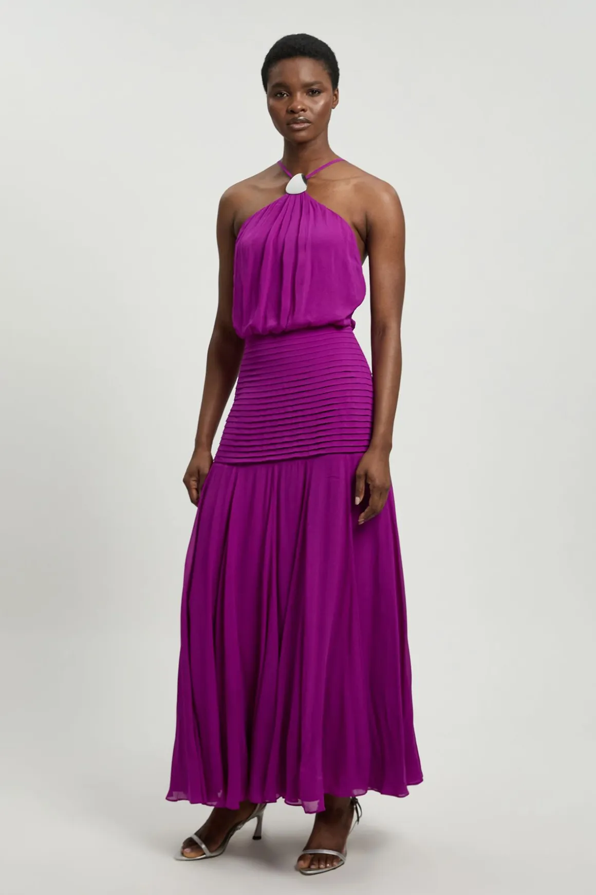 Robe Maxi Dos Nu Col Licou En Georgette De Viscose Tissée Avec Ourlet Tombant