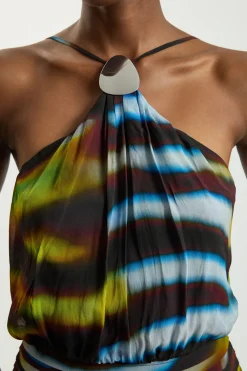 Robe Maxi Dos Nu En Georgette De Viscose Tissée À Imprimé Animal Et Ourlet Asymétrique