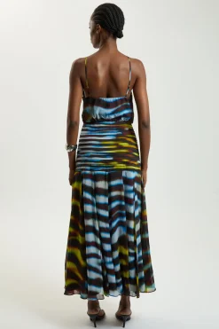 Robe Maxi Dos Nu En Georgette De Viscose Tissée À Imprimé Animal Et Ourlet Asymétrique