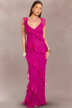 Robe Maxi Dos Nu En Mousseline Avec Détails À Volants