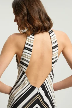 Robe Maxi Dos Nu À Rayures Contrastées En Viscose