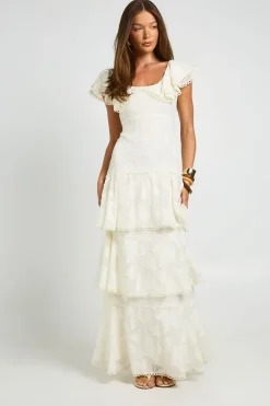Robe Maxi Dos Ouvert Détails Volantés Effet Dévoré Pour Occasion Spéciale