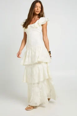 Robe Maxi Dos Ouvert Détails Volantés Effet Dévoré Pour Occasion Spéciale