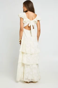 Robe Maxi Dos Ouvert Détails Volantés Effet Dévoré Pour Occasion Spéciale