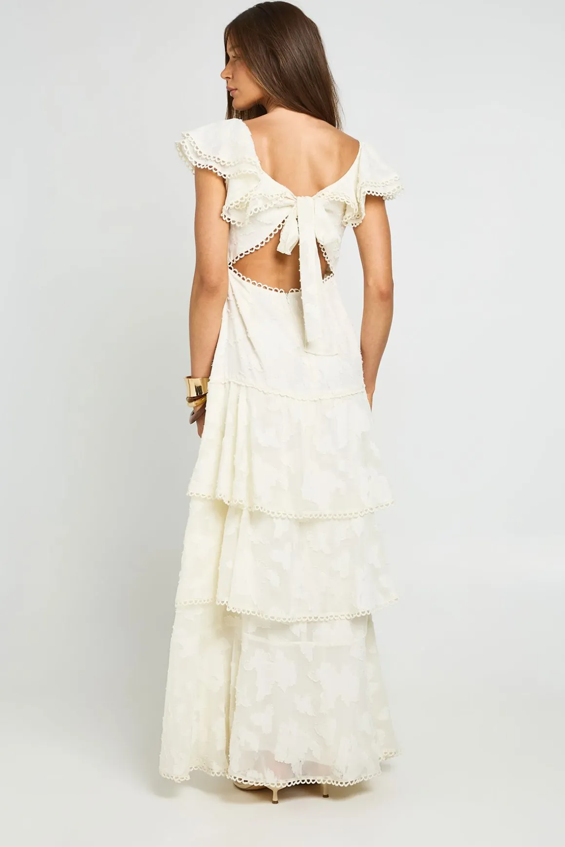 Robe Maxi Dos Ouvert Détails Volantés Effet Dévoré Pour Occasion Spéciale