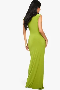 Robe maxi à double couche avec détails drapés asymétriques