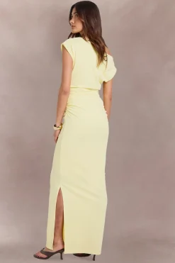 Robe Maxi À Double Couche En Tissu Fluide Avec Drapé Asymétrique Et Encolure Asymétrique
