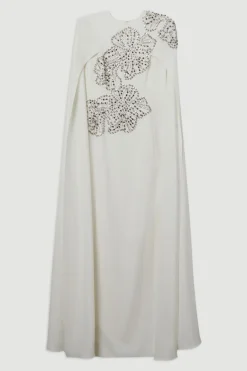 Robe Maxi Dramatique à Cape pour Petites, à Imprimé Floral et Ornée de Cristaux