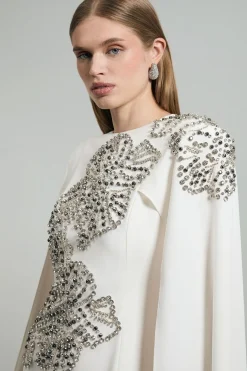 Robe Maxi Dramatique à Cape pour Petites, à Imprimé Floral et Ornée de Cristaux