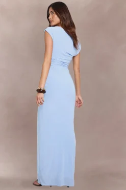 Robe Maxi Drapée Asymétrique À Double Couche En Tissu Fluide