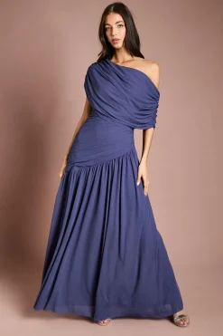 Robe Maxi Drapée Asymétrique Une Épaule Contour Collective