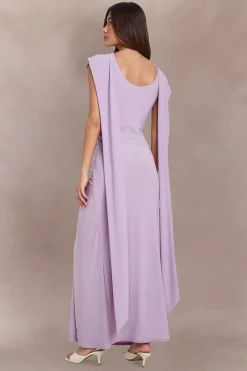 Robe Maxi Drapée Devant À Double Couche En Tissu Slinky Avec Encolure Intégrée