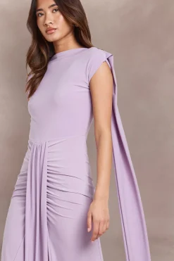 Robe Maxi Drapée Devant À Double Couche En Tissu Slinky Avec Encolure Intégrée