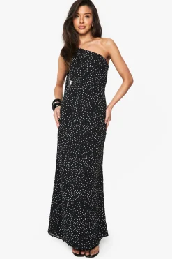 Robe maxi drapée en chiffon à pois