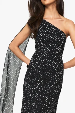 Robe maxi drapée en chiffon à pois