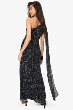 Robe maxi drapée en chiffon à pois