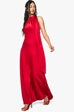 boohoo Robe maxi drapée en satin<Femme Satin Et Dentelle|Robes