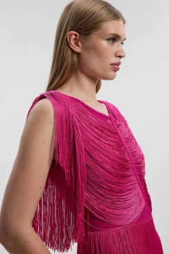 KarenMillen Robe maxi drapée à franges en tricot<Femme Pulls Et Gilets|Toutes Les Mailles