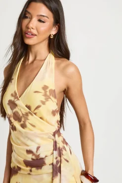 Robe Maxi Drapée À Imprimé Floral Tonal Avec Détails