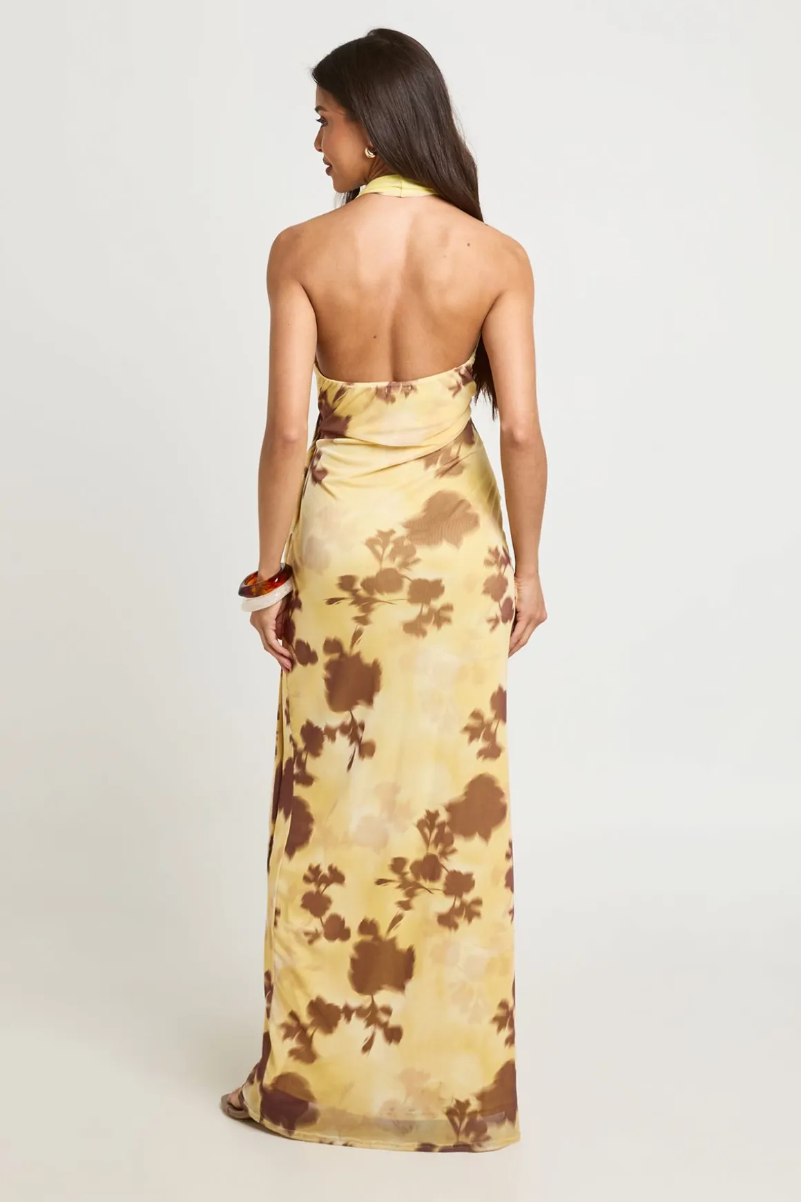 Robe Maxi Drapée À Imprimé Floral Tonal Avec Détails