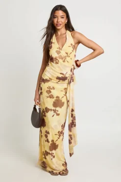 Robe Maxi Drapée À Imprimé Floral Tonal Avec Détails