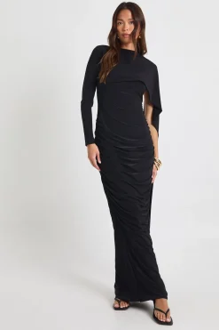 Robe maxi drapée à manches longues Slinky