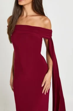 Robe Maxi Drapée à Épaules Dénudées avec Détail Torsadé
