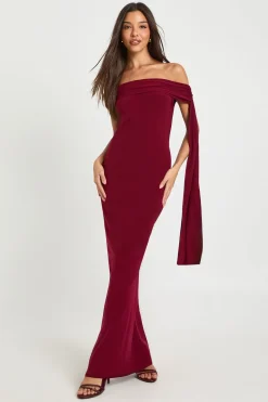 Robe Maxi Drapée à Épaules Dénudées avec Détail Torsadé
