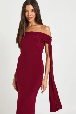 Robe Maxi Drapée à Épaules Dénudées avec Détail Torsadé