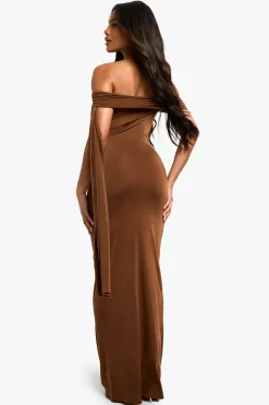Robe maxi drapée à épaules dénudées avec détail torsadé