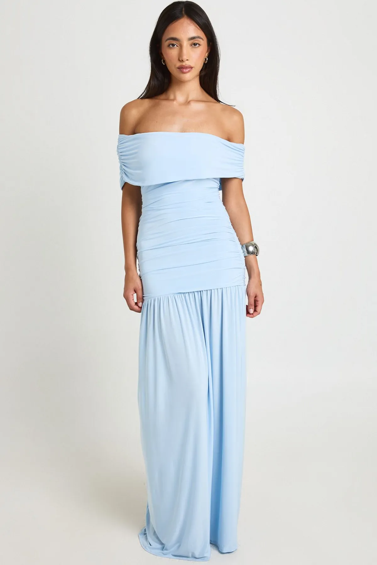 boohoo Robe Maxi Drapée Épaules Dénudées Toucher Doux<Femme Robes|Robes De Soirée Chic