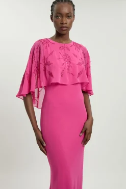 KarenMillen Robe Maxi À Détail Cape Perlée Petite<Femme Toutes Les Robes|Robes Longues