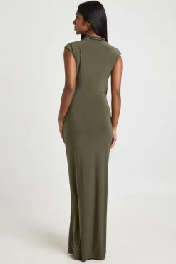 Robe Maxi À Détail De Drapé Latéral En Tissu Slinky Double Couche