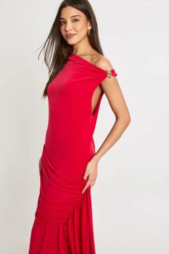 Robe Maxi à Détail de Finition Asymétrique