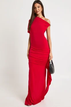 Robe Maxi à Détail de Finition Asymétrique