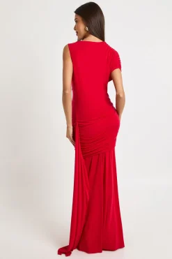 Robe Maxi à Détail de Finition Asymétrique
