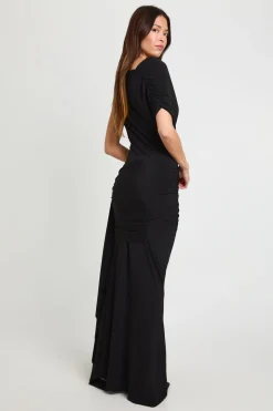 Robe Maxi à Détail de Finition Asymétrique
