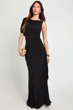 Robe Maxi à Détail de Finition Asymétrique