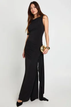 Robe Maxi à Détail de Finition Asymétrique