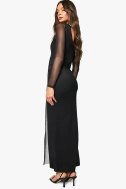 Robe Maxi à Détail Drapé en Mesh