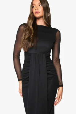 Robe Maxi à Détail Drapé en Mesh