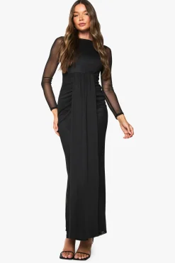 Robe Maxi à Détail Drapé en Mesh