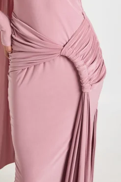 Robe Maxi à Détail Drapé et Fente Latérale