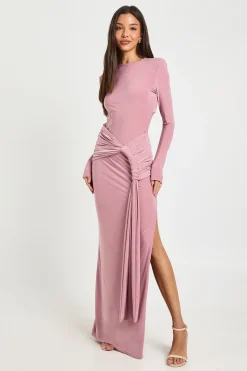 Robe Maxi à Détail Drapé et Fente Latérale