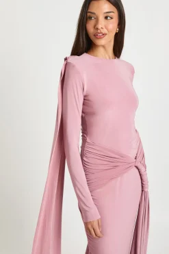 Robe Maxi à Détail Drapé et Fente Latérale
