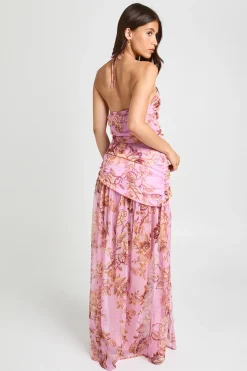 boohoo Robe Maxi À Détails Froncés Et Col Licou À Imprimé Floral<Femme Robes|Robe Invitée Mariage