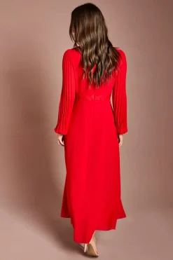 Robe Maxi à Détails Plissés et Finitions en Dentelle