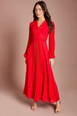 Robe Maxi à Détails Plissés et Finitions en Dentelle