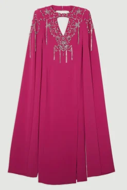 Robe Maxi en Cape Tissée Cady Ornée de Cristaux