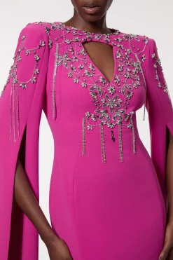 Robe Maxi en Cape Tissée Cady Ornée de Cristaux